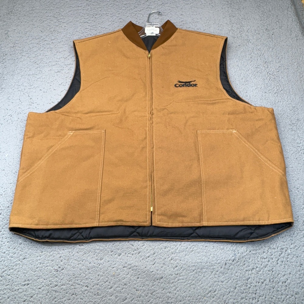 Condor Work Vest Mens 3XL Brown Duck Canvas Quilted Liner Insulated Grainger